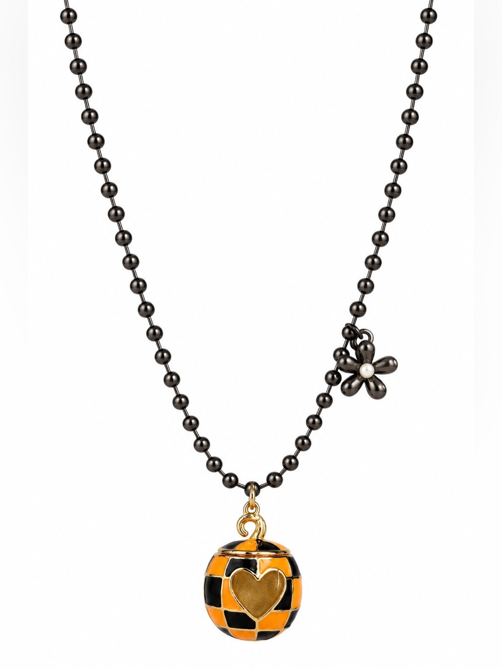 Betsey Johnson NWT Halloween Pumpkin Heart Ball Chain Necklace Orange 16” + 3”